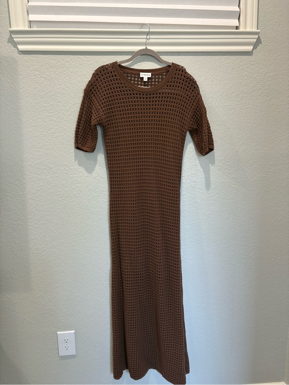 Brown Crochet Knit Maxi Dress - Women's Maxi